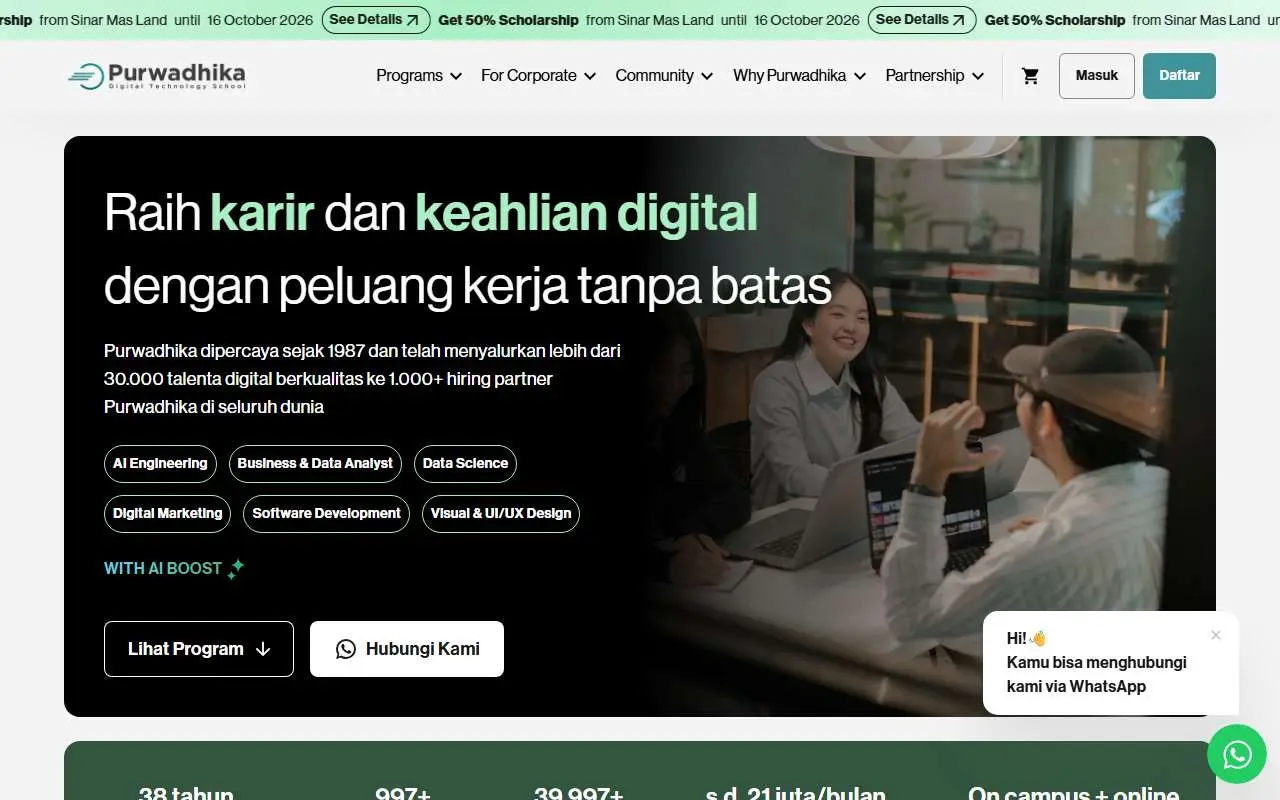 Tampilan website resmi Purwadhika (purwadhika.com)