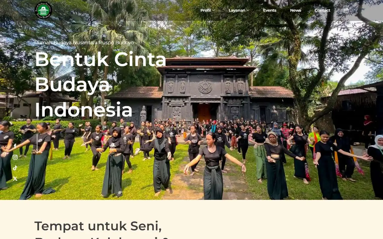 Tampilan website resmi Museum Tari Puspo Budoyo (puspobudoyo.com)