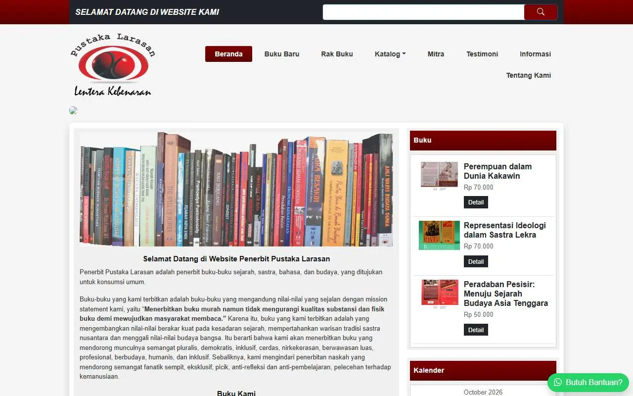 Tampilan website resmi Pustaka Larasan (pustakalarasan.com)