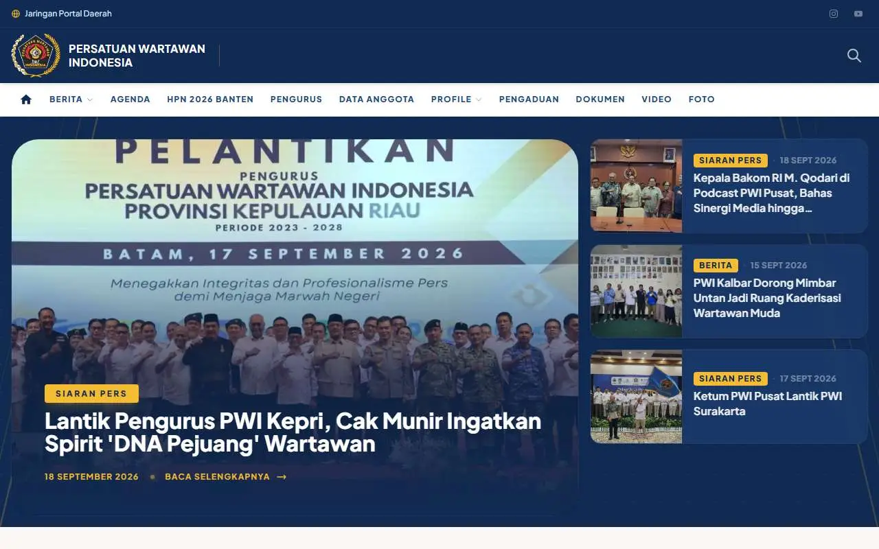 Tampilan website resmi PWI (pwi.or.id)