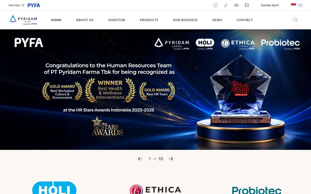 Tampilan website resmi Pyridam Farma (pyfa.co.id)