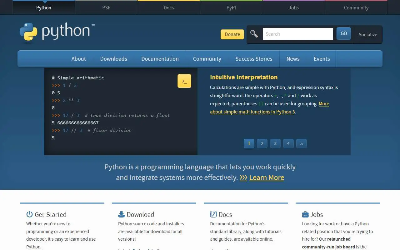 Tampilan website resmi Python (python.org)