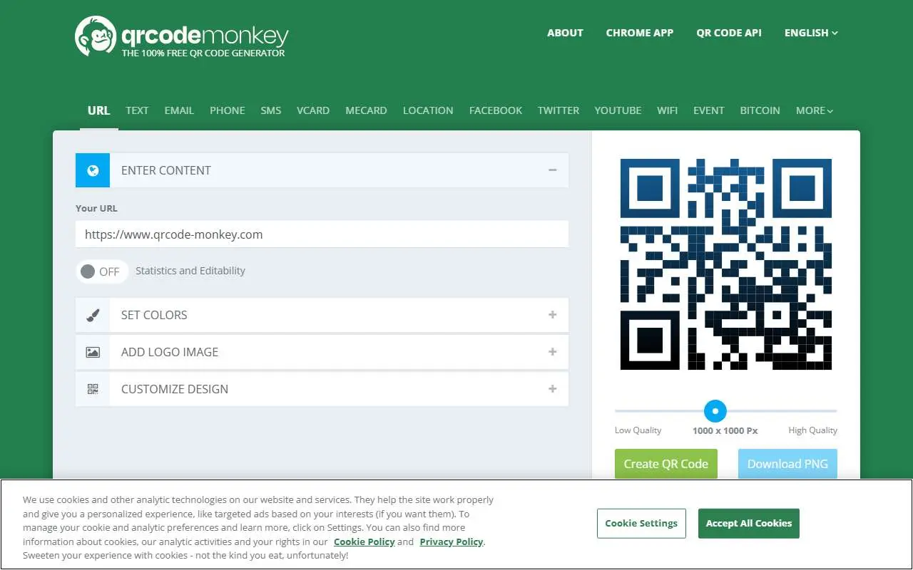 Tampilan website resmi QRCode Monkey (qrcode-monkey.com)