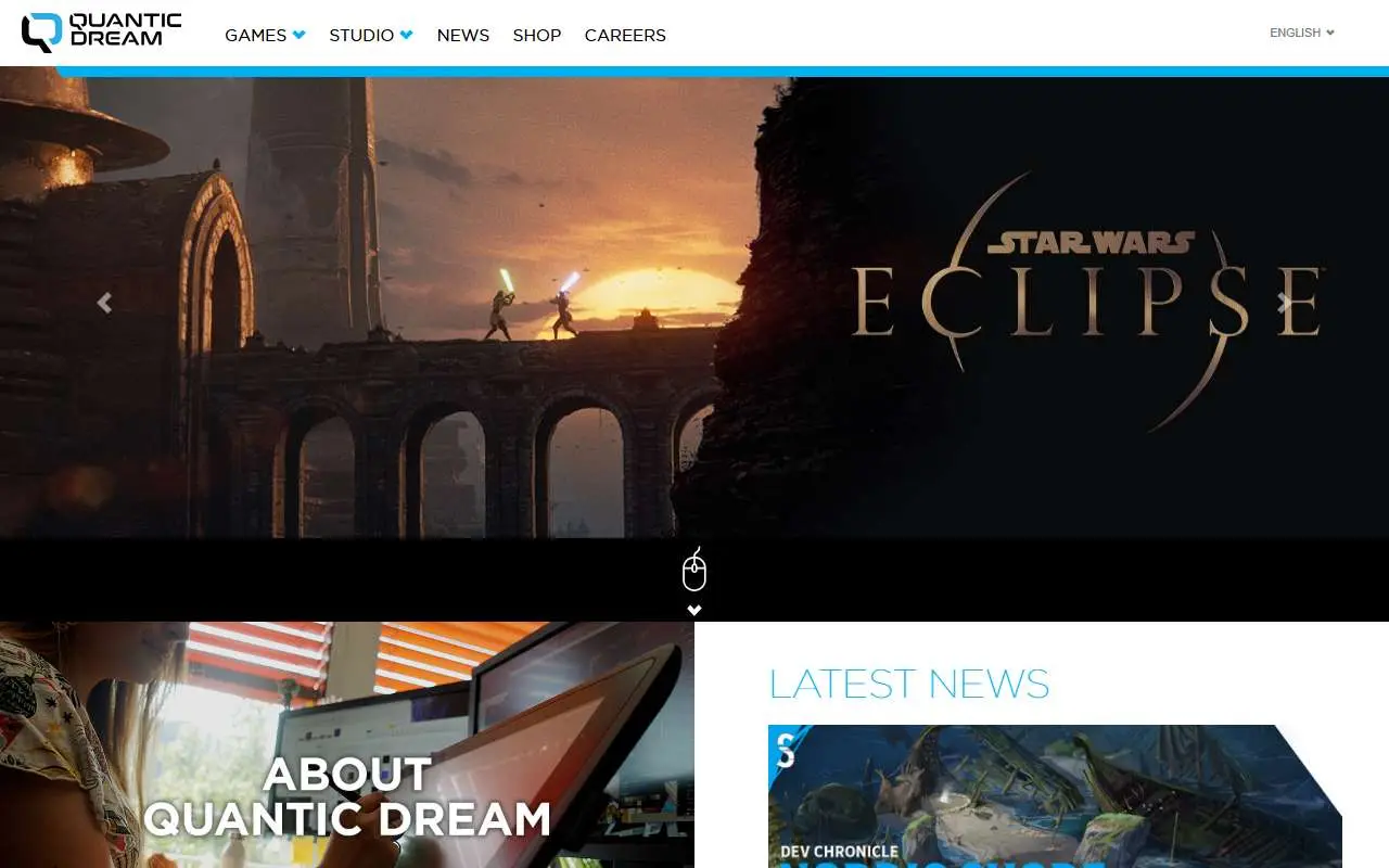 Tampilan website resmi Quantic Dream (quanticdream.com)