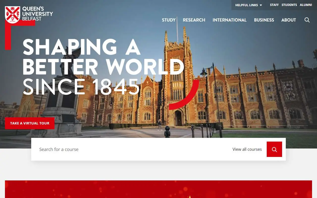 Tampilan website resmi Queen's University Belfast (qub.ac.uk)