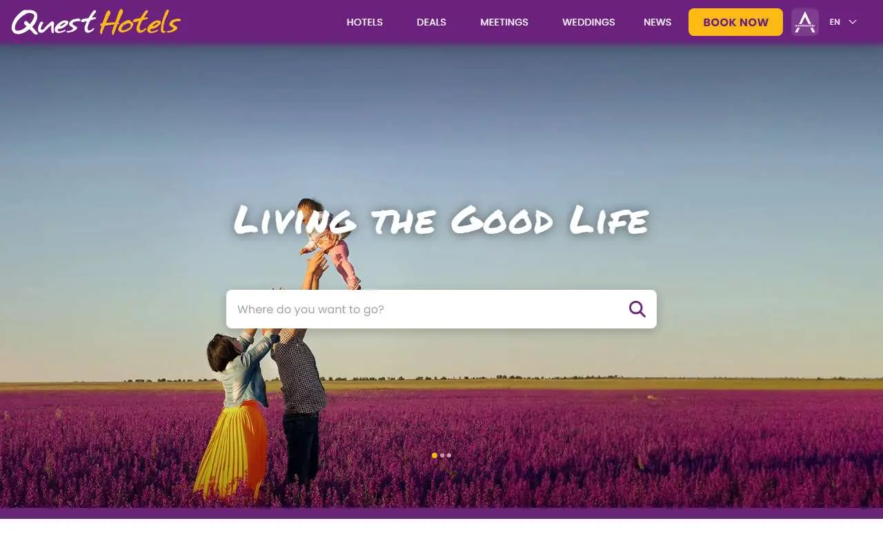 Tampilan website resmi Quest Hotels (questhotels.com)