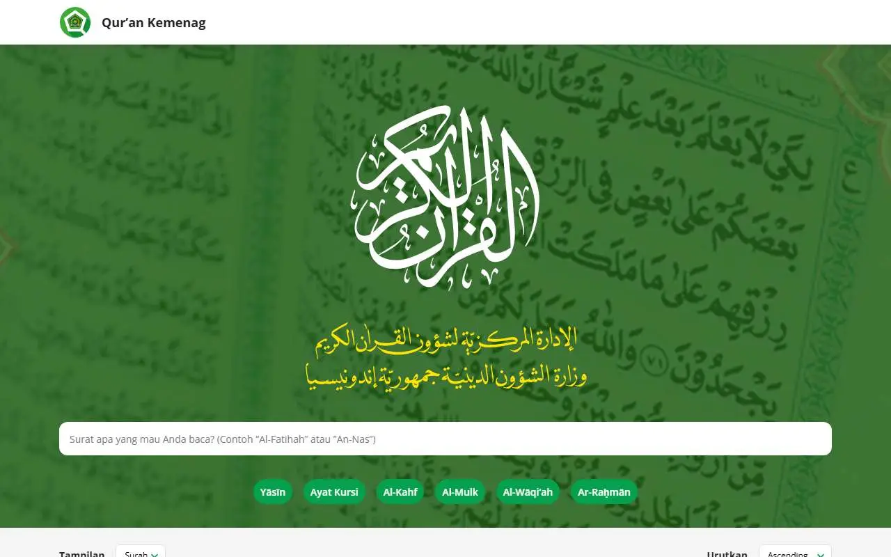 Tampilan website resmi Quran Kemenag (quran.kemenag.go.id)
