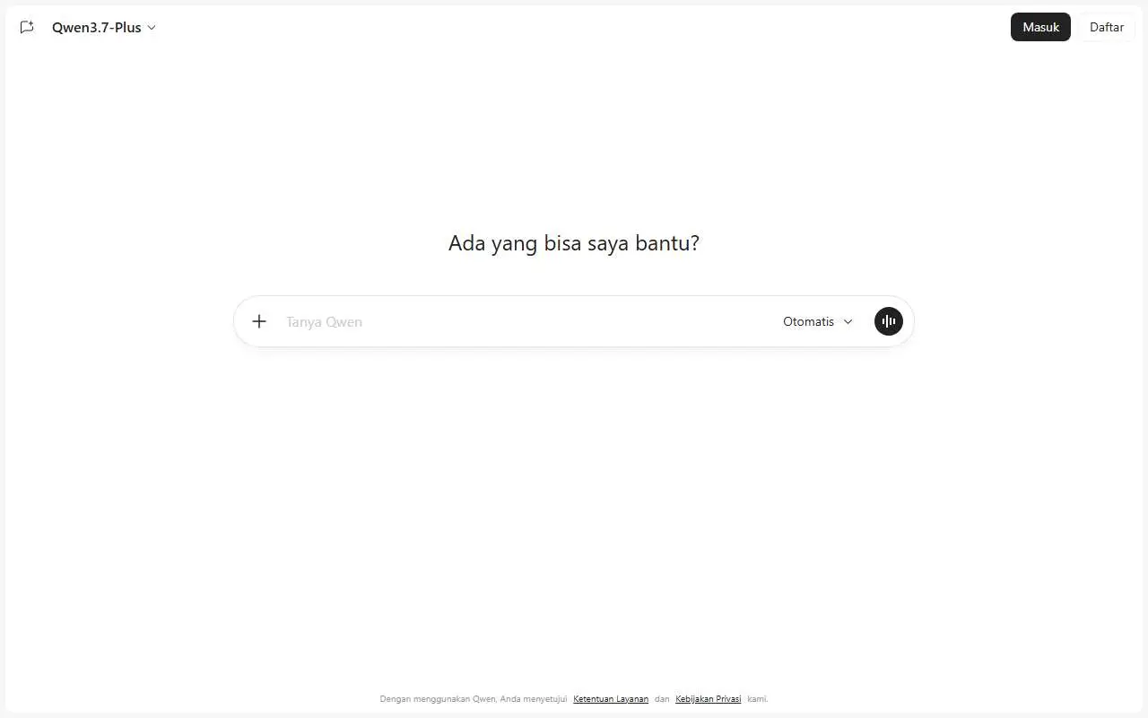 Tampilan website resmi Qwen (chat.qwen.ai)