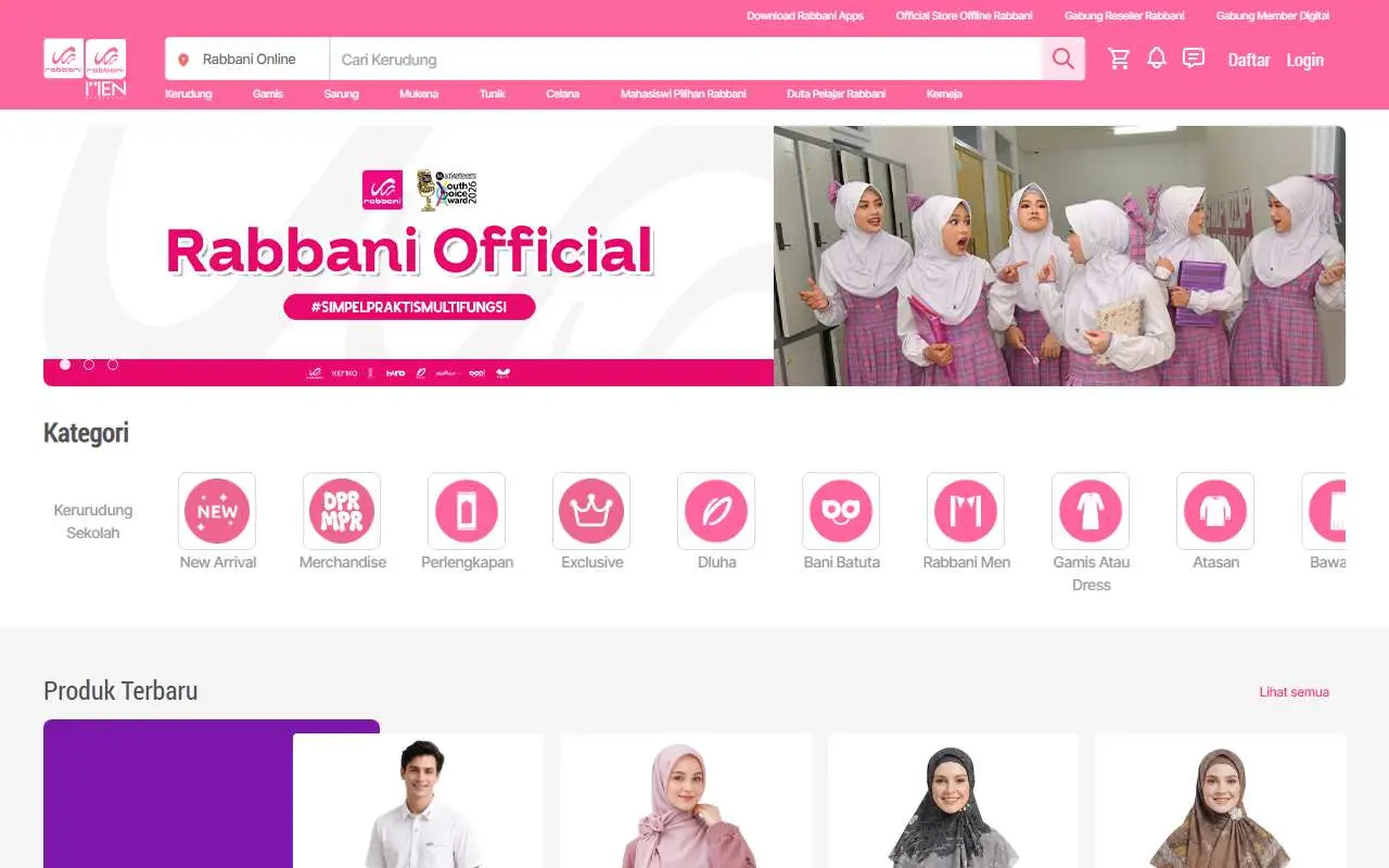 Tampilan website resmi Rabbani (rabbani.id)