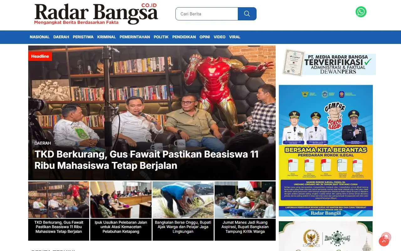 Tampilan website resmi Radar Bangsa (radarbangsa.co.id)