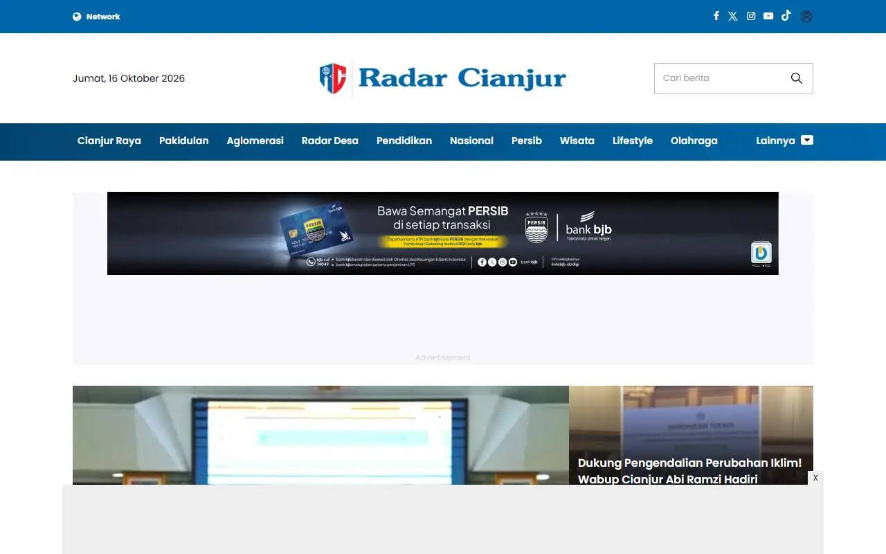 Tampilan website resmi Radar Cianjur (radarcianjur.com)