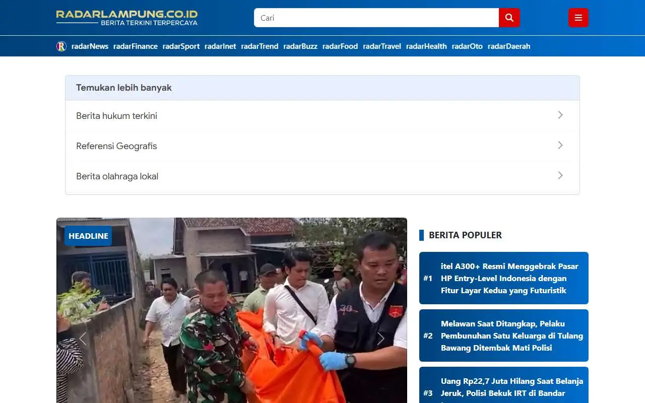 Tampilan website resmi Radar Lampung (radarlampung.co.id)