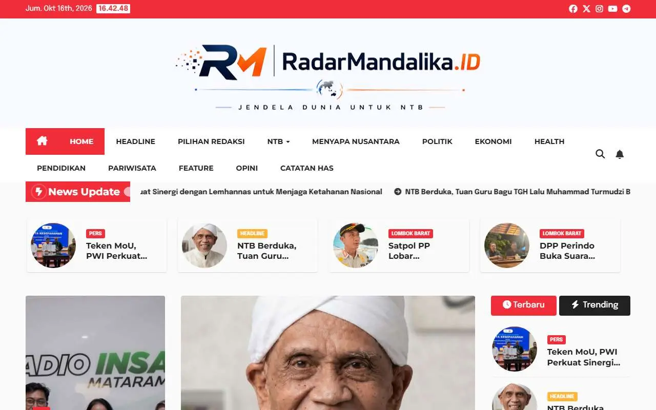 Tampilan website resmi Radarmandalika (radarmandalika.id)
