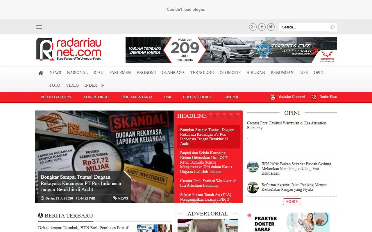 Tampilan website resmi Radar Riau Net (radarriaunet.com)
