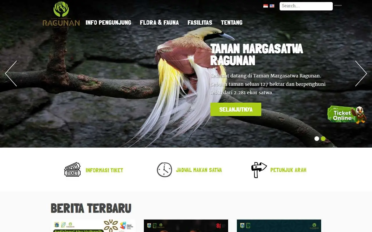 Tampilan website resmi Ragunan Zoo (ragunanzoo.jakarta.go.id)