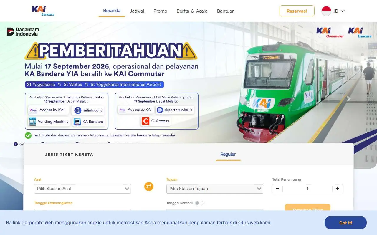 Tampilan website resmi Railink (railink.co.id)