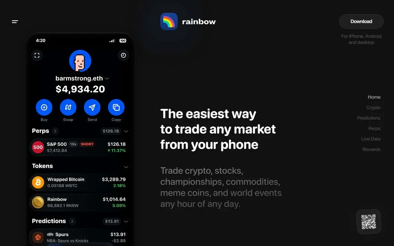 Tampilan website resmi Rainbow (rainbow.me)
