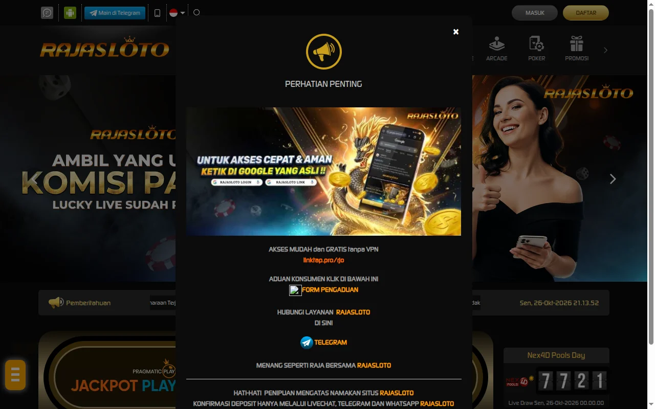 Tampilan website resmi Rajasloto (linktap.pro)