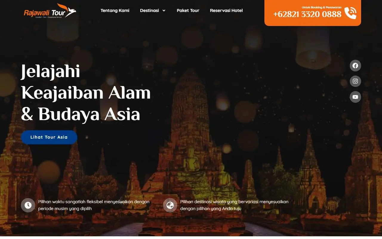 Tampilan website resmi Rajawali Tour (rajawalitour.com)