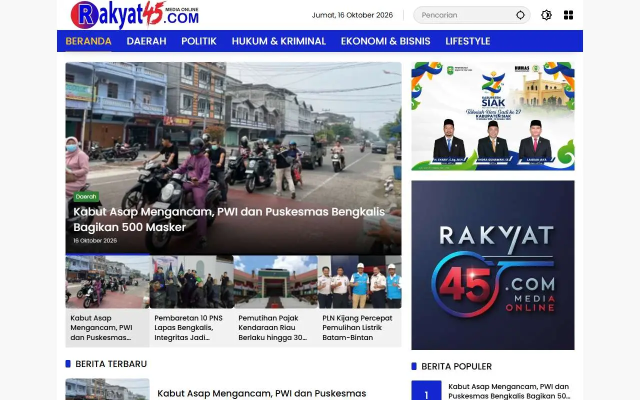 Tampilan website resmi Rakyat45 (rakyat45.com)