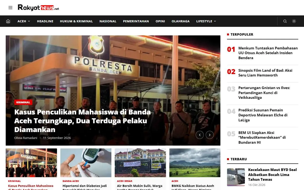 Tampilan website resmi Rakyatnews.net (rakyatnews.net)