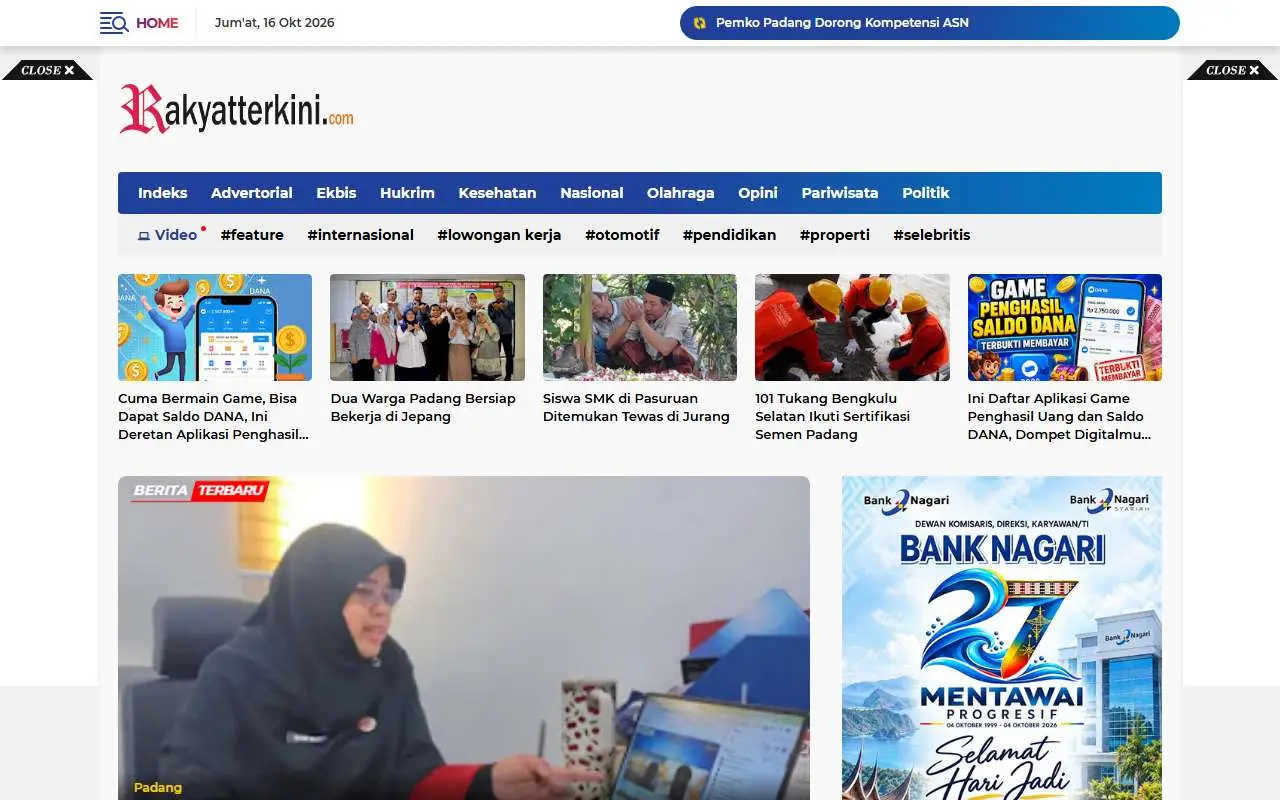 Tampilan website resmi Rakyat Terkini (rakyatterkini.com)