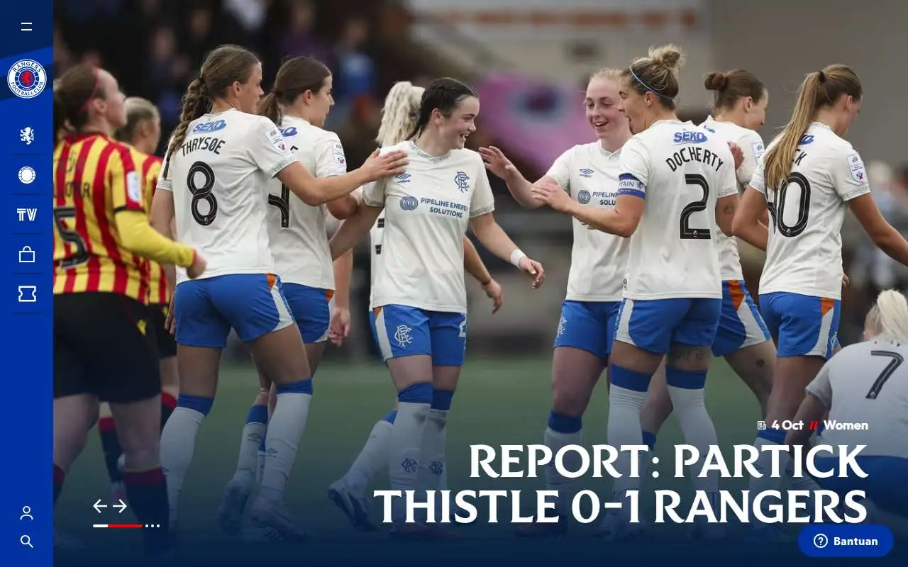 Tampilan website resmi Glasgow Rangers F.C. (rangers.co.uk)