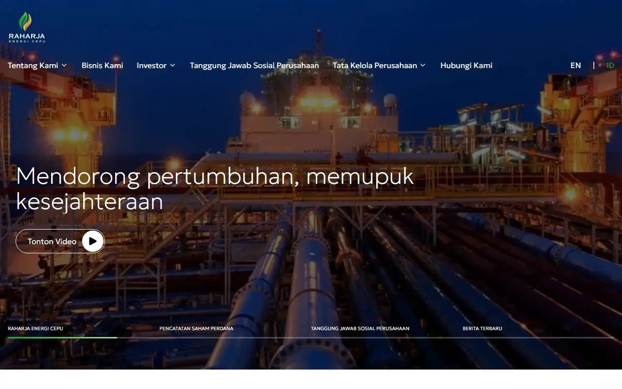 Tampilan website resmi Raharja Energi Cepu (rec.co.id)