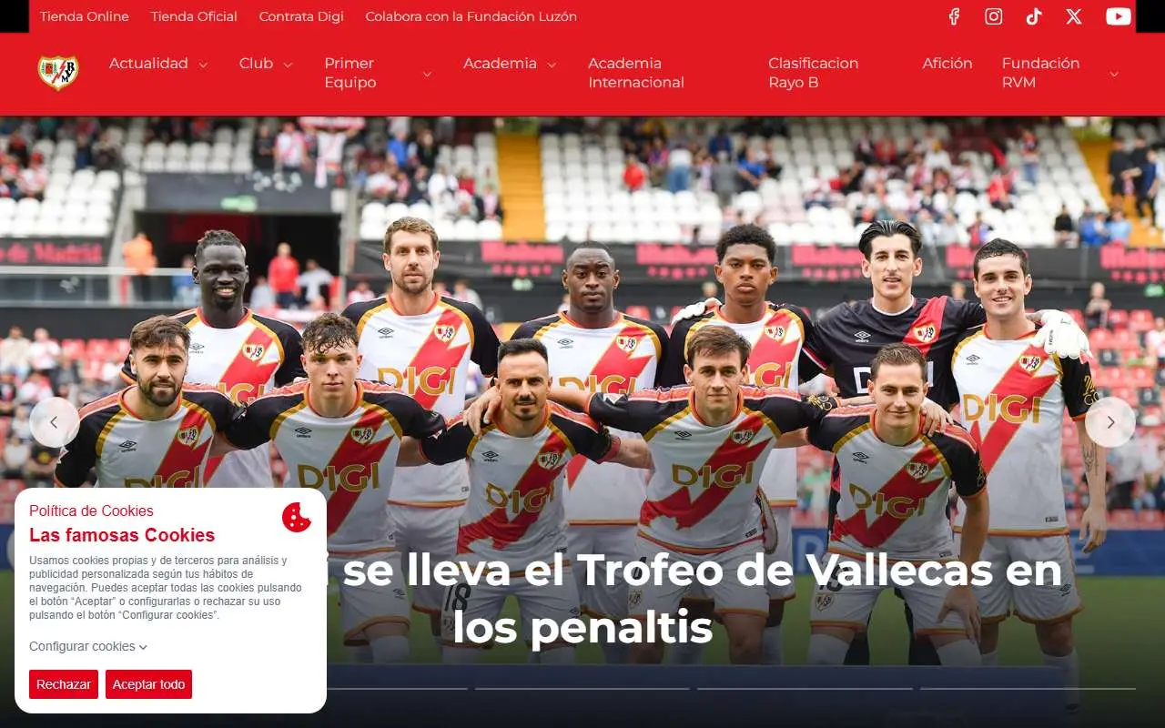 Tampilan website resmi Rayo Vallecano (rayovallecano.es)