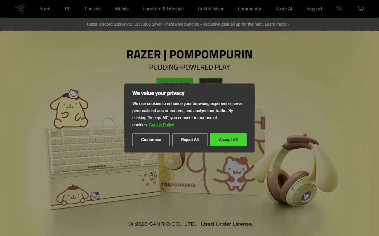 Tampilan website resmi Razer (razer.com)