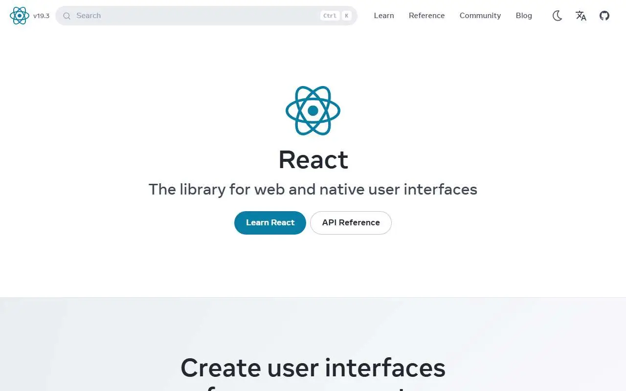 Tampilan website resmi React (react.dev)