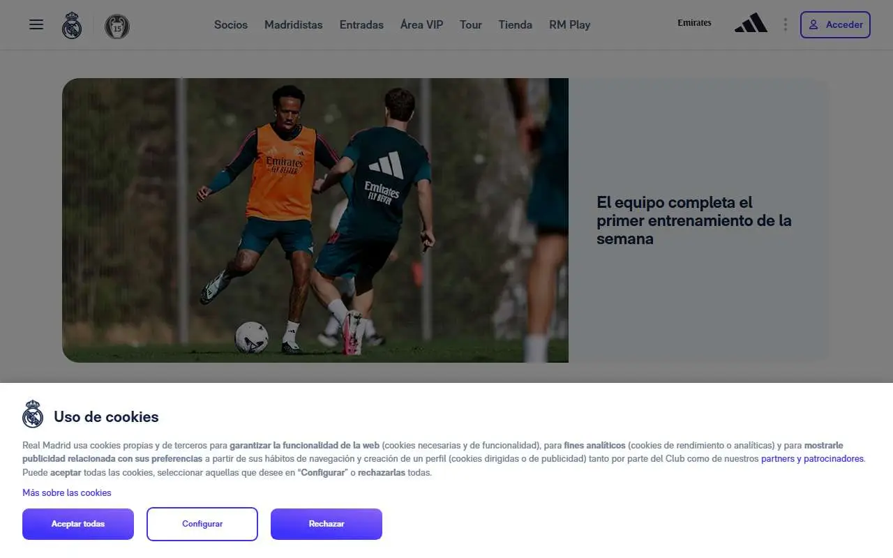 Tampilan website resmi Real Madrid CF (realmadrid.com)