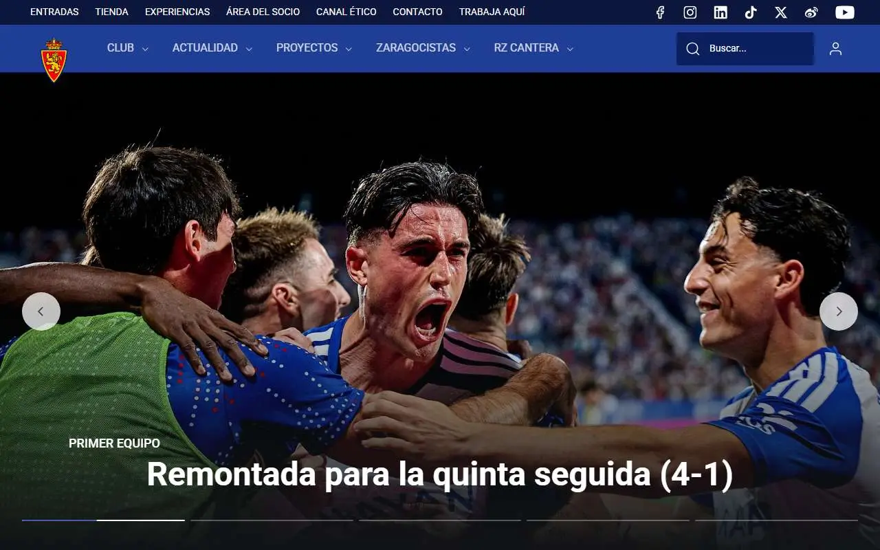Tampilan website resmi Real Zaragoza (realzaragoza.com)