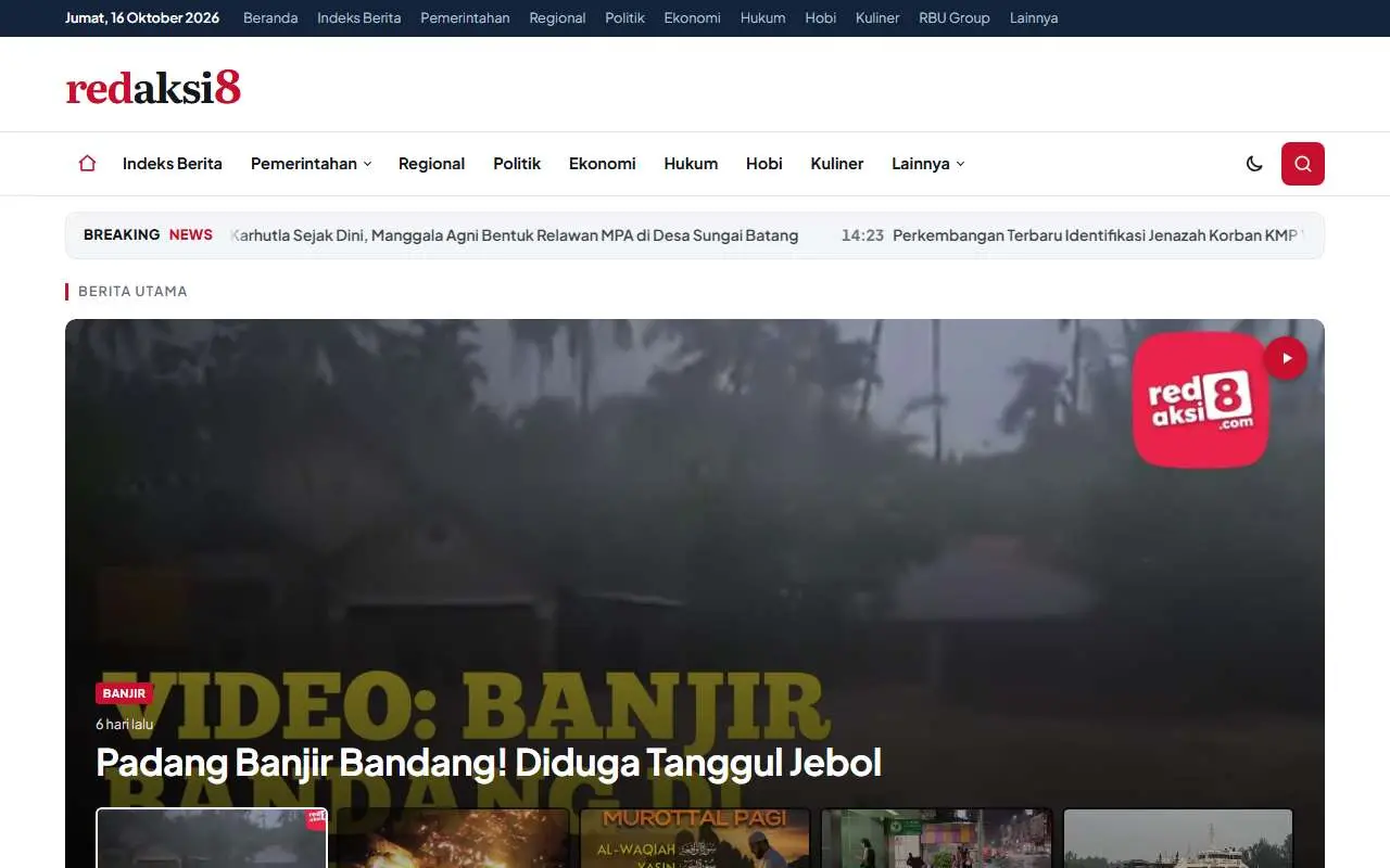 Tampilan website resmi Redaksi 8 (redaksi8.com)