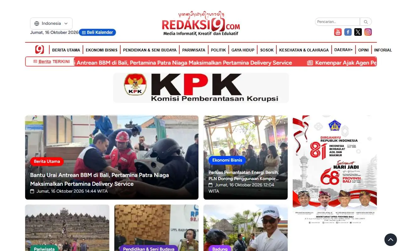 Tampilan website resmi Redaksi9 (redaksi9.com)
