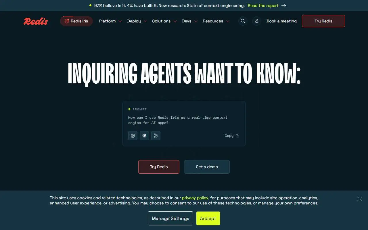 Tampilan website resmi Redis (redis.io)