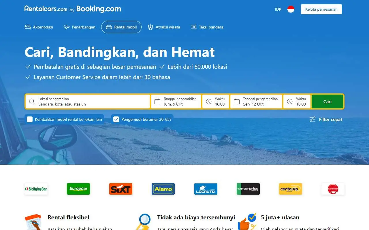 Tampilan website resmi Rentalcars.com (rentalcars.com)