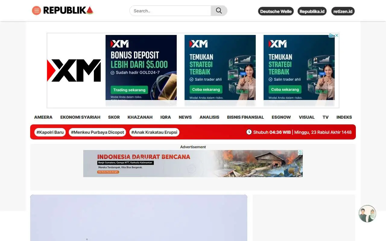 Tampilan website resmi Republika (republika.co.id)
