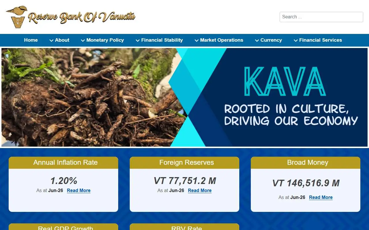 Tampilan website resmi Reserve Bank of Vanuatu (rbv.gov.vu)