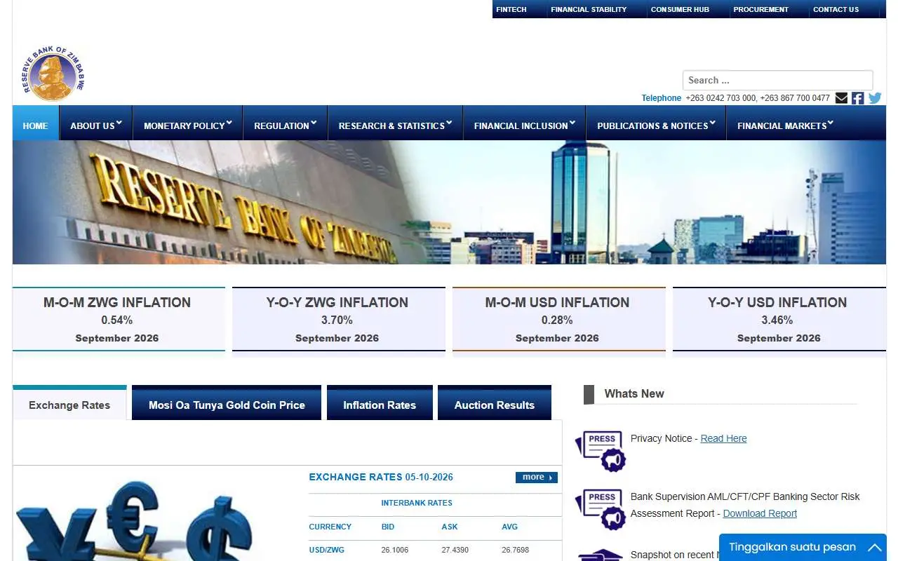 Tampilan website resmi Bank Sentral Zimbabwe (rbz.co.zw)