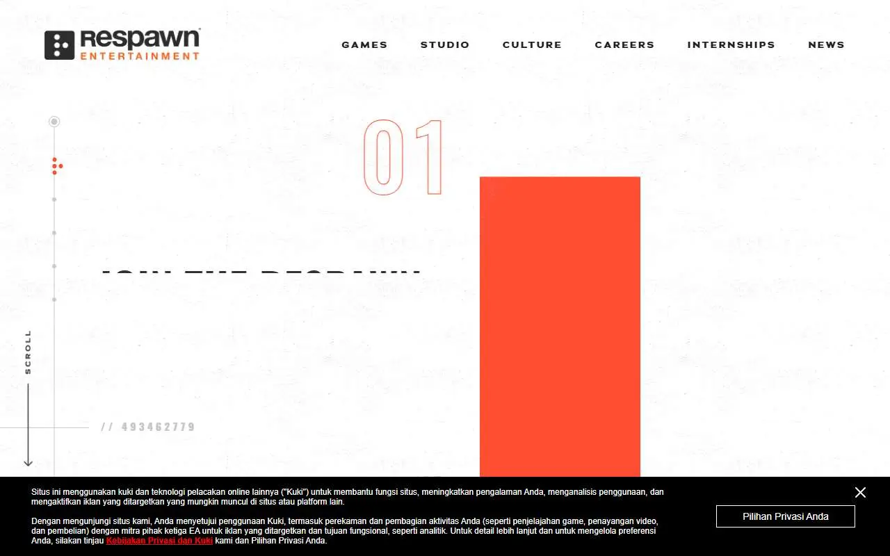 Tampilan website resmi Respawn Entertainment (respawn.com)