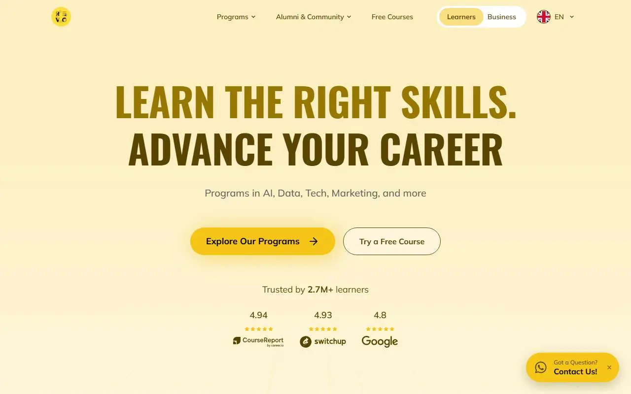 Tampilan website resmi RevoU (revou.co)