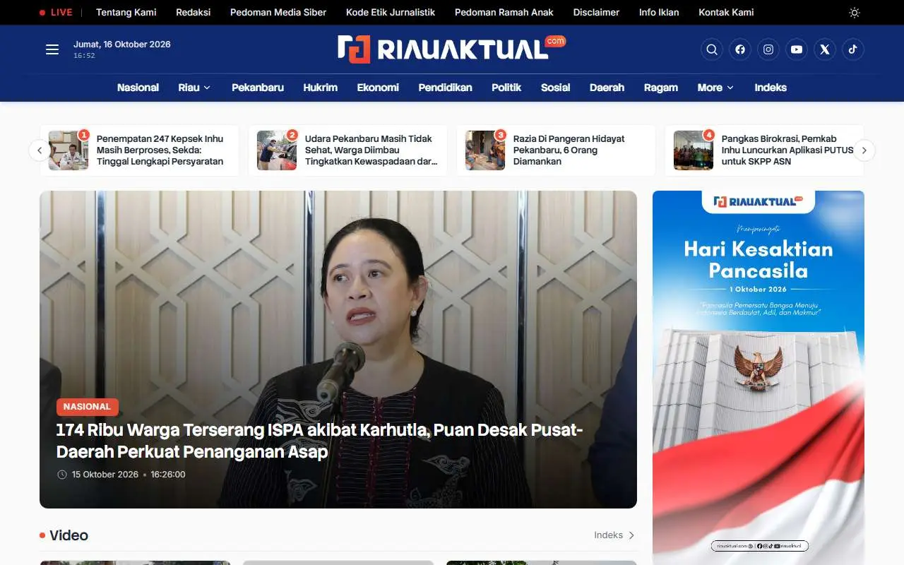 Tampilan website resmi Riau Aktual (riauaktual.com)