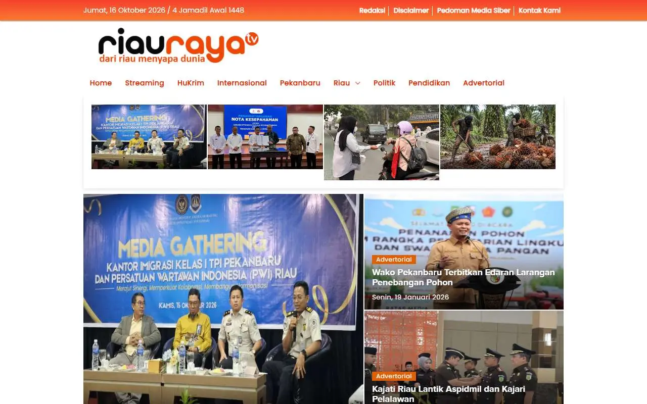 Tampilan website resmi Riau Raya TV (riauraya.tv)