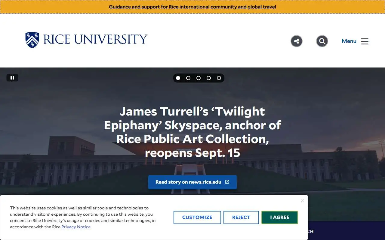 Tampilan website resmi Universitas Rice (rice.edu)