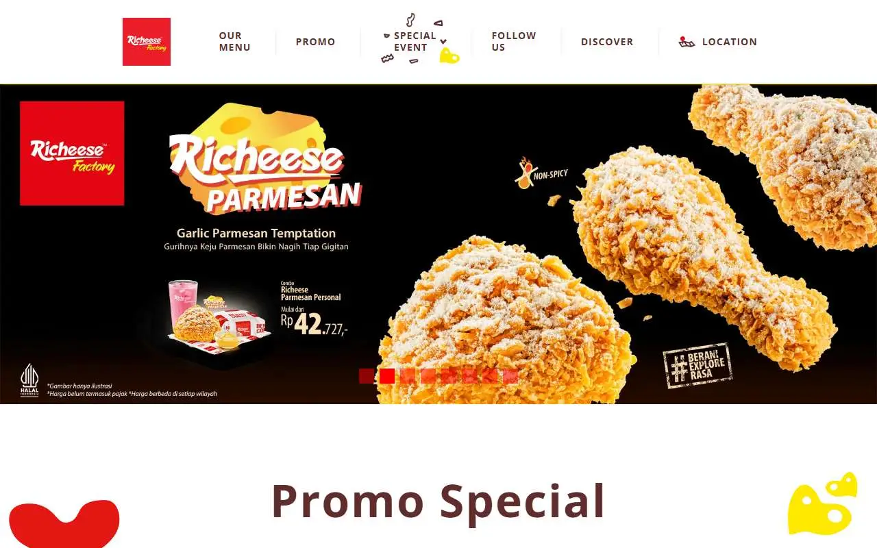 Tampilan website resmi Richeese Factory (richeesefactory.com)