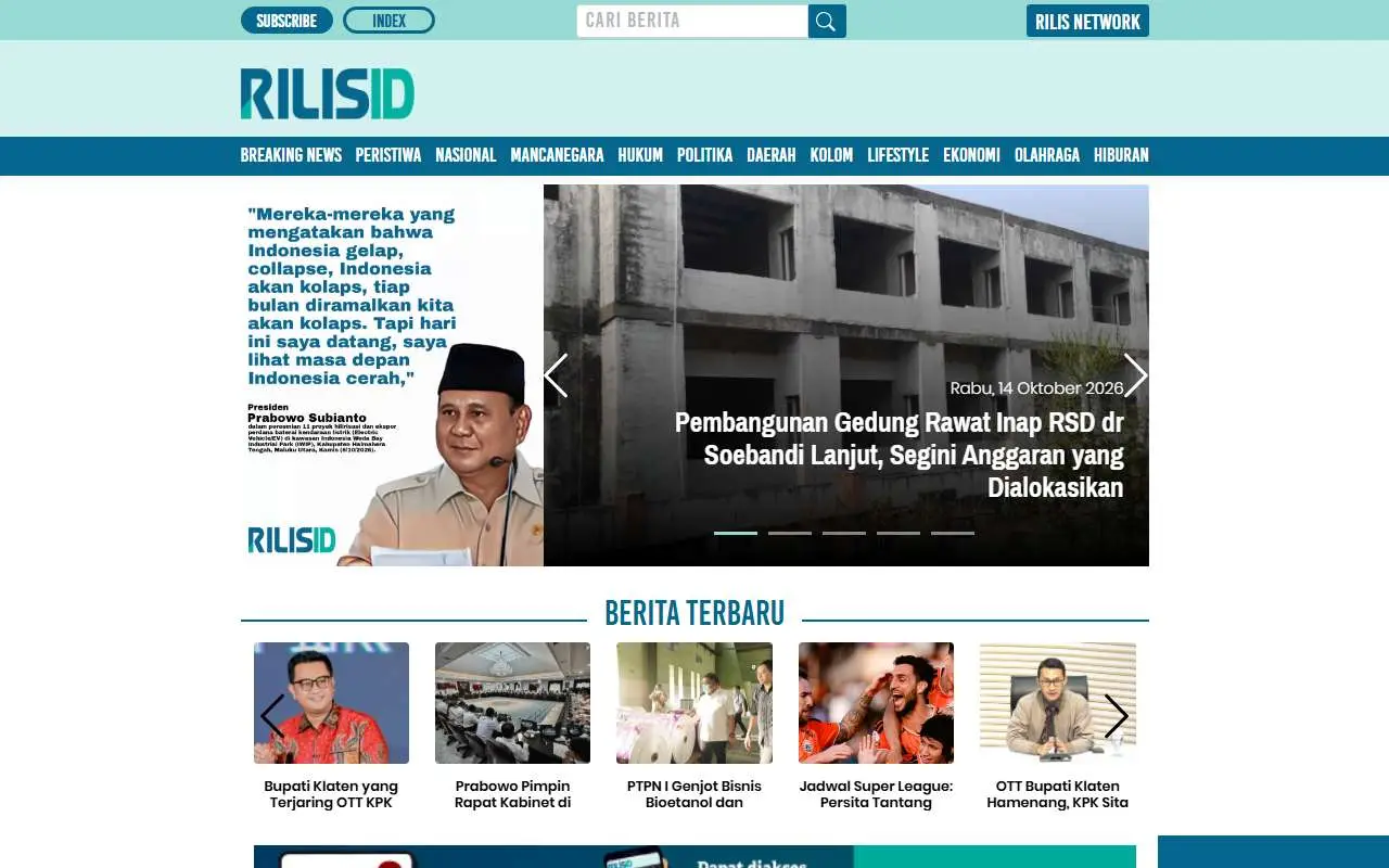 Tampilan website resmi Rilis (rilis.id)