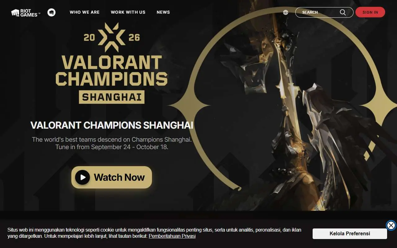 Tampilan website resmi Riot Games (riotgames.com)
