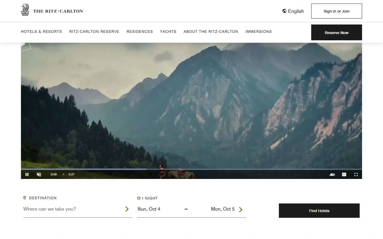 Tampilan website resmi The Ritz-Carlton (ritzcarlton.com)