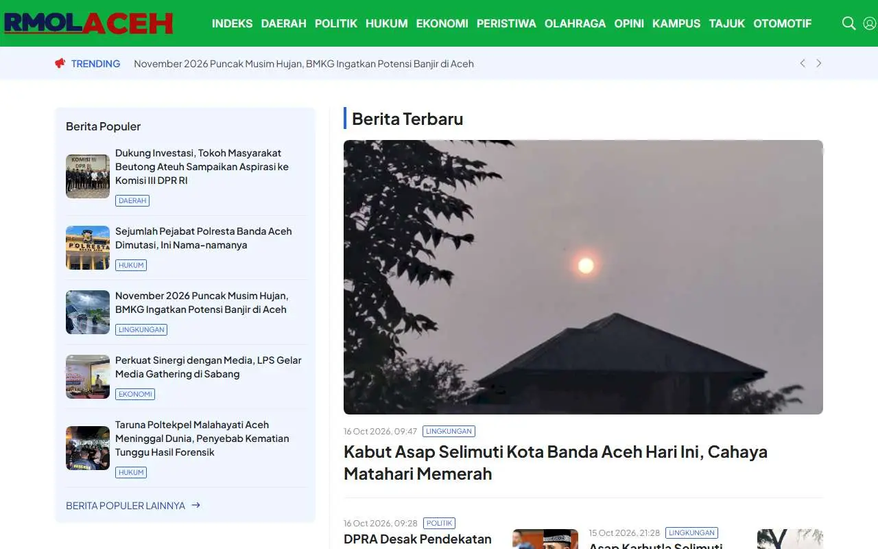 Tampilan website resmi Rmolaceh (rmolaceh.id)